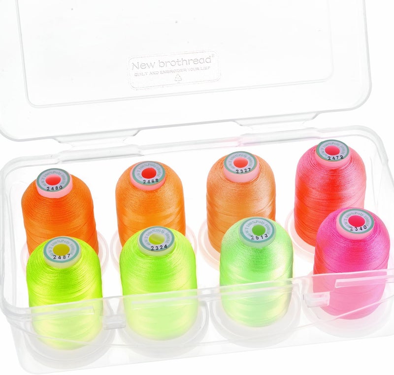 New brothread - 20 Options - 8 Snap Spools of 1000m Each Polyester Embroidery Machine Thread with Clear Plastic Storage Box for Embroidery & Quilting - Neon Color - Image 1